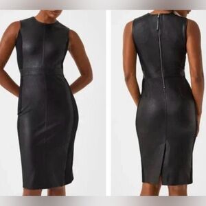 Spanx Faux Leather Elegant Black Sleeveless Sheath Midi Dress Sz S Office Casual